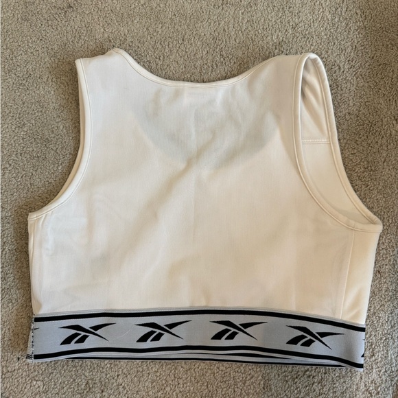 Reebok Classic White Sports Bra M Racerback Logo Stretch Medium Support Gym Top - Picture 3 of 5